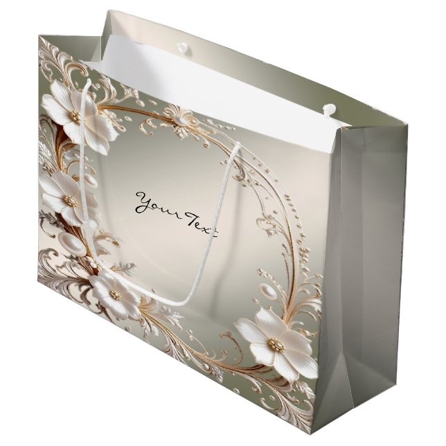 Sac cadeau à cadre floral blanc orné (Devant Angle)