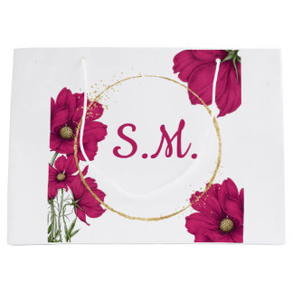 Sac cadeau à cercle doré et fleurs roses