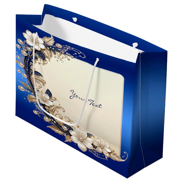 Sac cadeau à embellissement floral bleu blanc (Devant Angle)