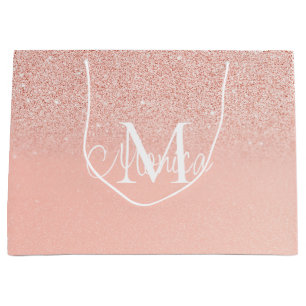 Sac cadeau à monogramme rose bébé pailleté pour do