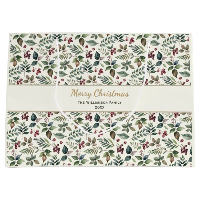Sac Cadeau à Motif de Fleurs de Noël (Devant)