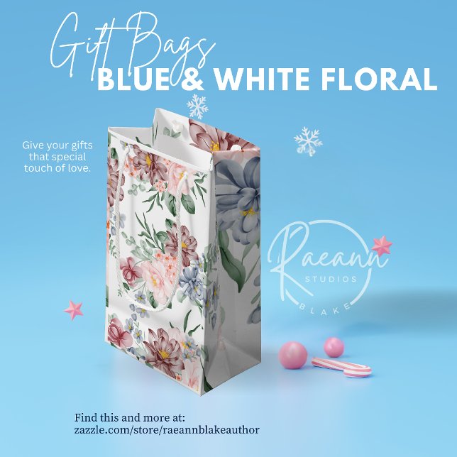 Sac cadeau à motif floral rose et bleu (Créateur téléchargé)