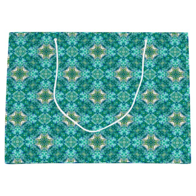 Sac cadeau à motif kaléidoscope turquoise (Devant)