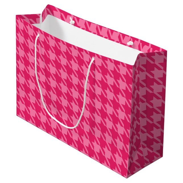 Sac Cadeau à Motif Pied de Poule Rose Clair (Devant Angle)