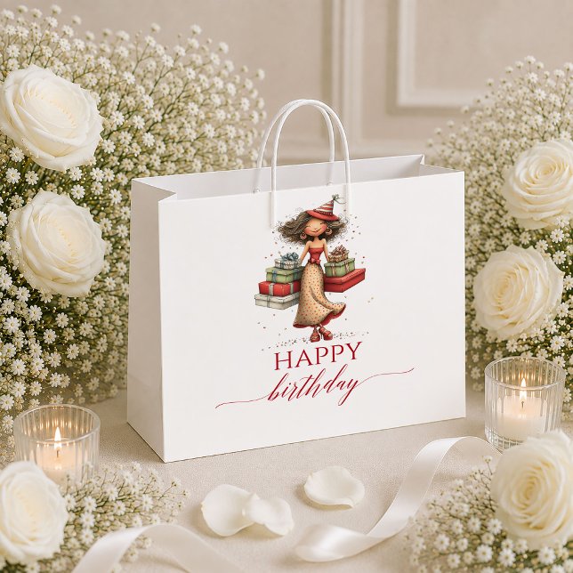Sac cadeau à motif script bordeaux pour femme fant (Chic Whimsical Woman Deep Red Script gift bag

)