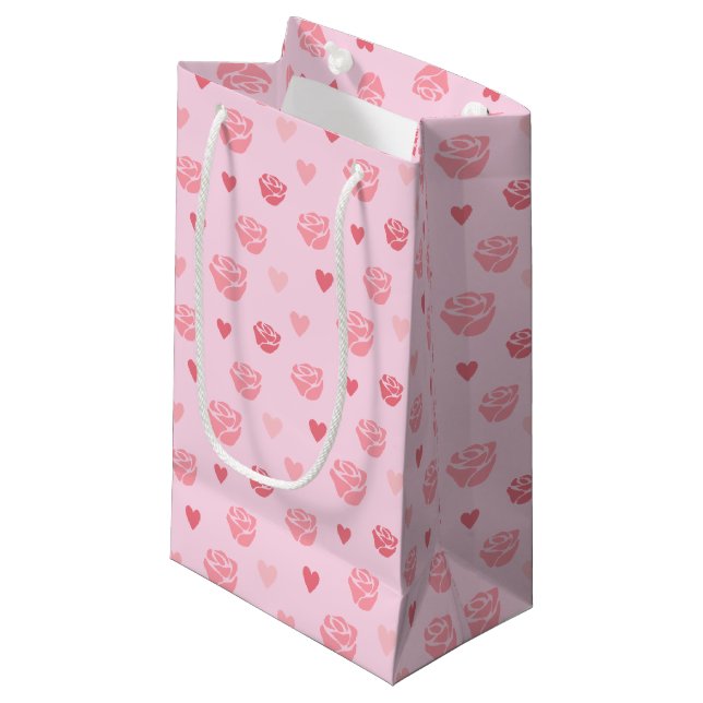 Sac cadeau à motifs rose et coeurs (Devant Angle)