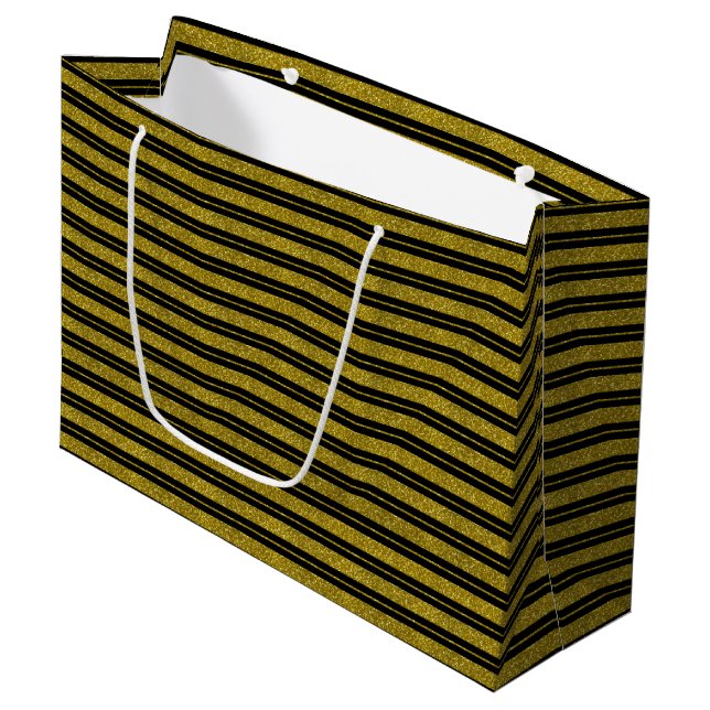 Sac cadeau à rayures pailletées or noir chic (Devant Angle)