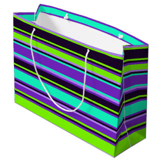 Sac cadeau à rayures violet, aqua et chartreuse