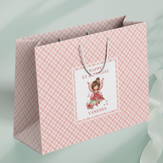 Sac Cadeau Anniversaire Fleur de Cerisier Fille Fé (Graceful Fairy Girl Blush Floral Birthday Gift Bags

)