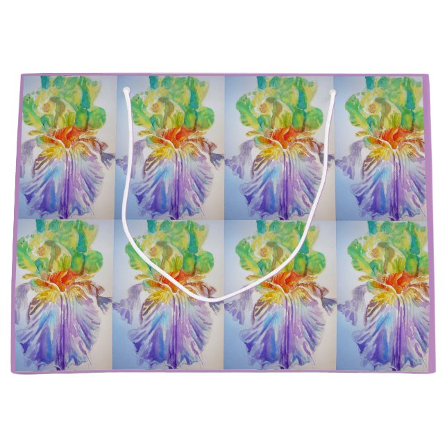 Sac Cadeau Aquarelle Fleurie Iris Violets (Devant)