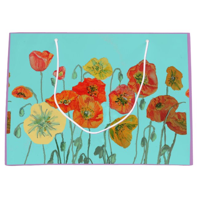 Sac cadeau aquarelle florale de pavots orange (Devant)