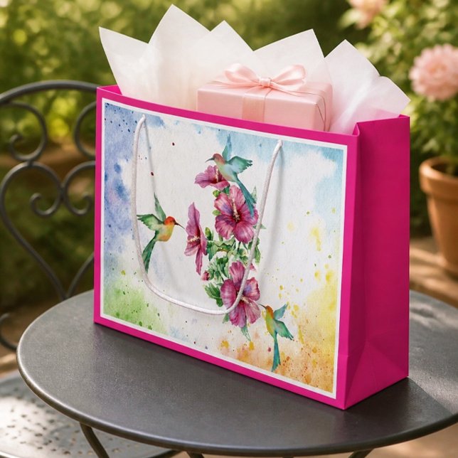 Sac cadeau aquarelle Trois colibris (grand) (Créateur téléchargé)