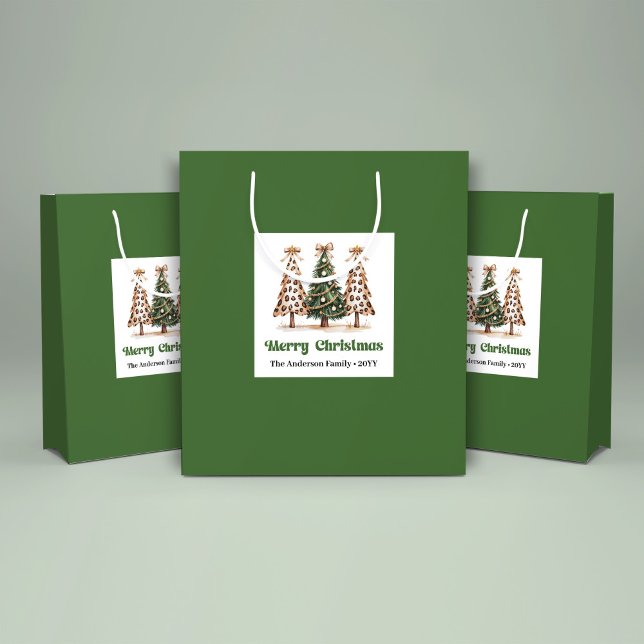 Sac Cadeau Arbre de Noël Léopard Joli Nom Personna (Lovely Leopard Christmas Tree Gift Bag Custom Name)