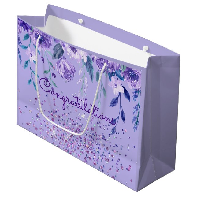 Sac cadeau aux fleurs violettes et Parties scintil (Devant Angle)