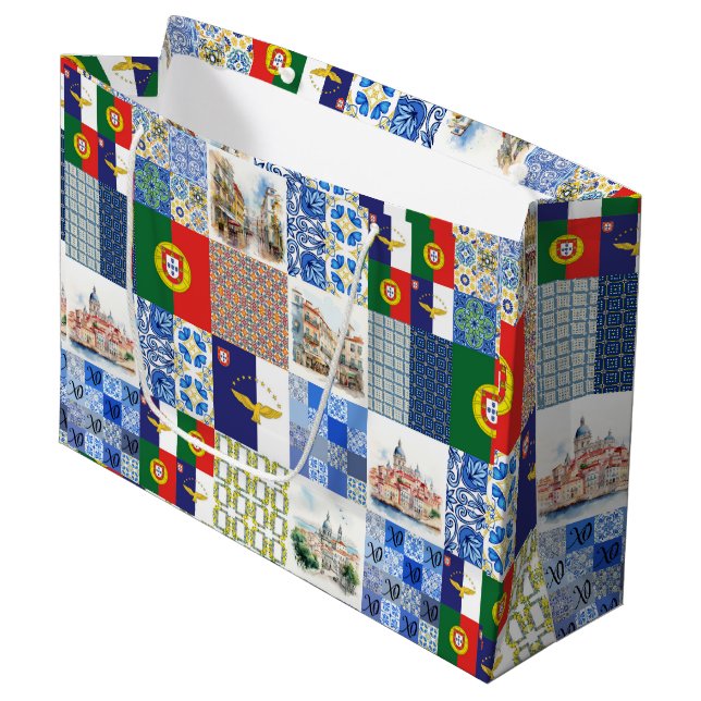 Sac cadeau avec drapeau du Portugal et drapeau des (Devant Angle)