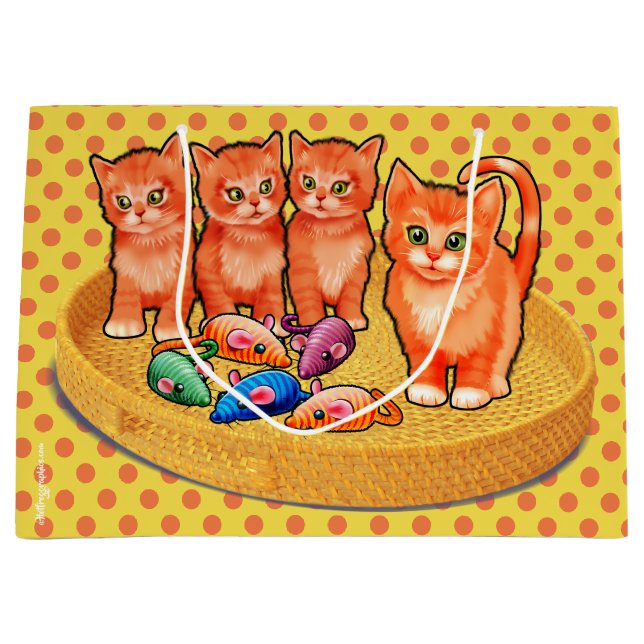 Sac cadeau avec joli poteau de pois de chatons (Devant)