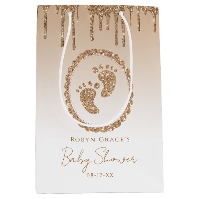 Sac cadeau Baby shower Parties scintillant or (Devant)