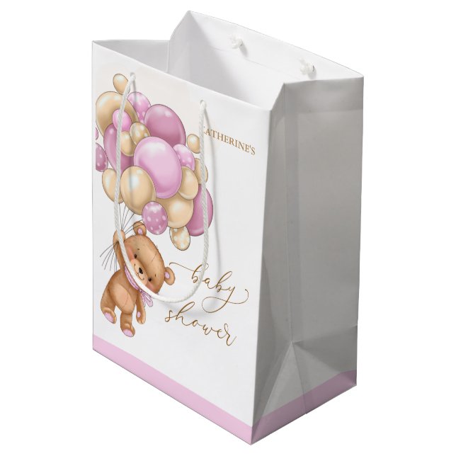 Sac cadeau Baby shower pour bear Pink Balloons (Dos Angle)