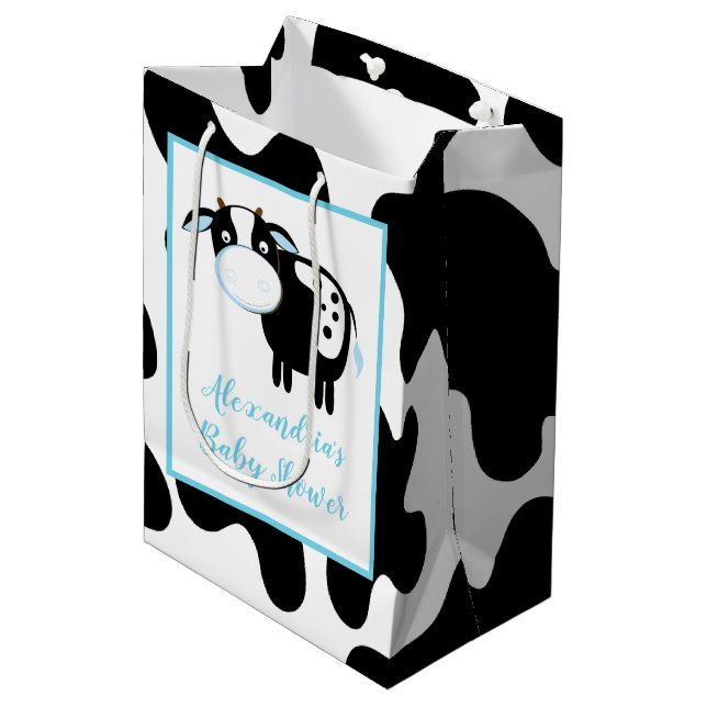Sac cadeau Baby shower Vache Laitière Bleue (Devant Angle)