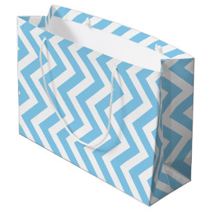 Sac Cadeau Bébé Bleu et Blanc Grand Taille Vertical Chevron