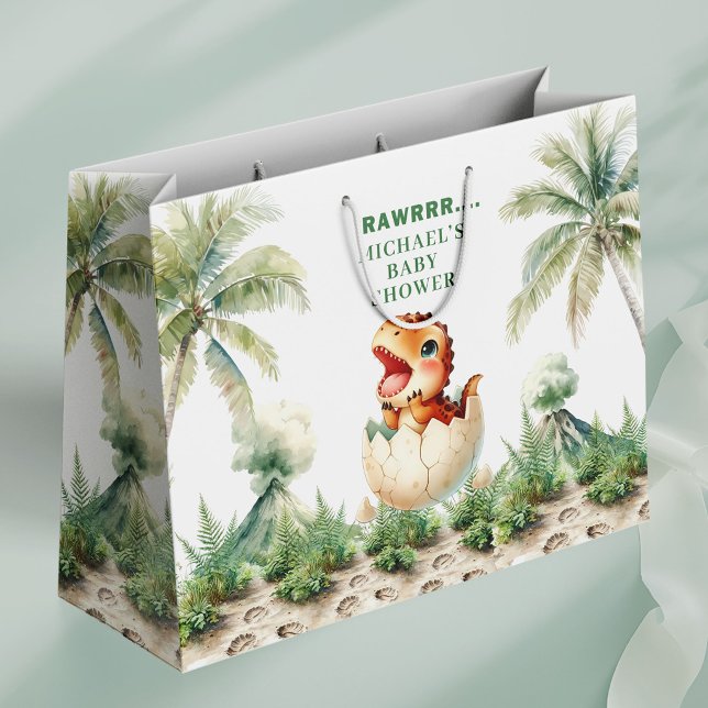 Sac Cadeau Bébé Dino Naissance Imminente pour Baby (Hatching Soon Gift Bag for Baby Dino Shower)