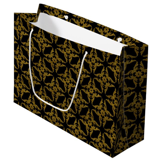 Sac cadeau Black and Gold Classy - Grand, brillant (Devant Angle)