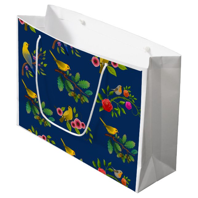 Sac cadeau Blue Floral Bird Imprimer (Devant Angle)