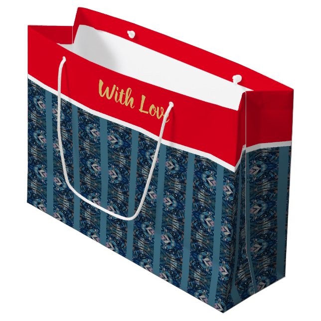 Sac cadeau Blue Stripe LOVE par la poète Adiela Ak (Devant Angle)
