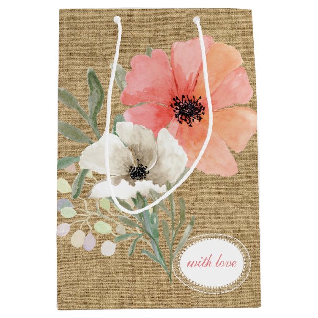 Sac cadeau Burlap and Flowers (Devant)