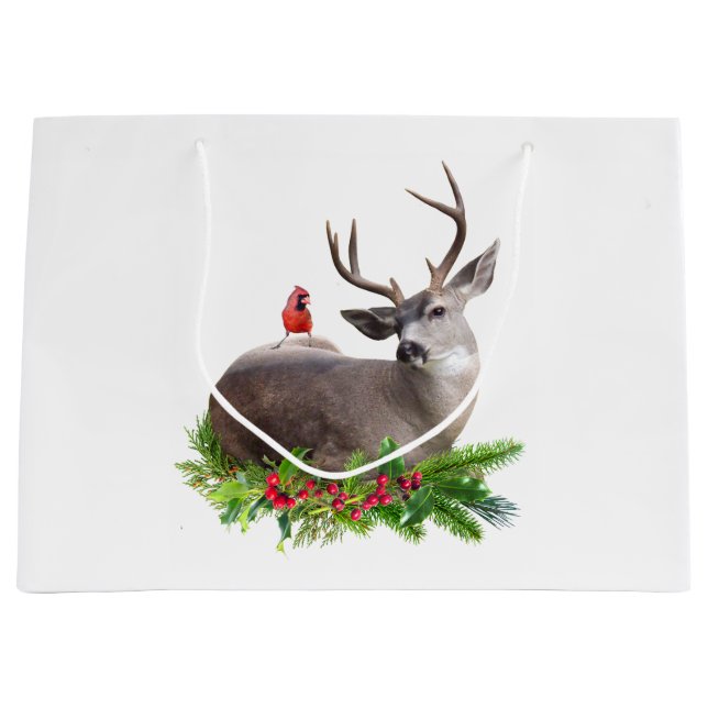 Sac Cadeau Cerf Oiseau Rouge (Devant)