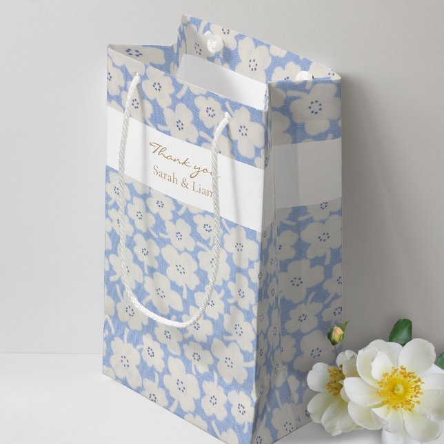 Sac Cadeau Chic bleu et blanc Petit Fleur Papier Napkin (Créateur téléchargé)