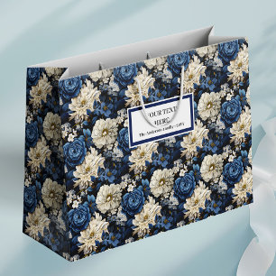 Sac Cadeau Chic Fleurs Ivoire Bleu Marine Designer