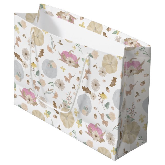Sac cadeau Citrouille rose automne (Devant Angle)