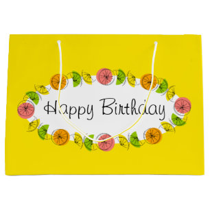 Sac Cadeau Citrus Oval Jaune Joyeux Anniversaire grand
