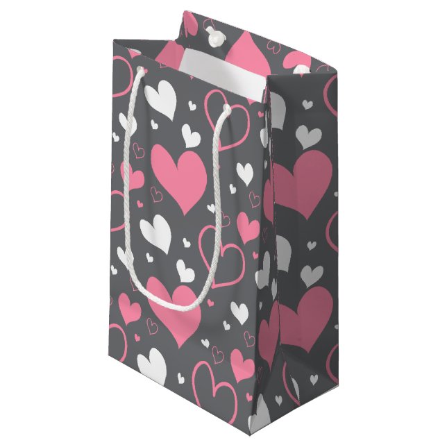 Sac cadeau coeurs rose et gris (Devant Angle)