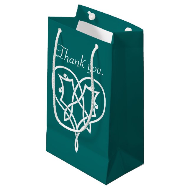 Sac Cadeau Cœurs Tissés Celtiques en Teal (Devant Angle)