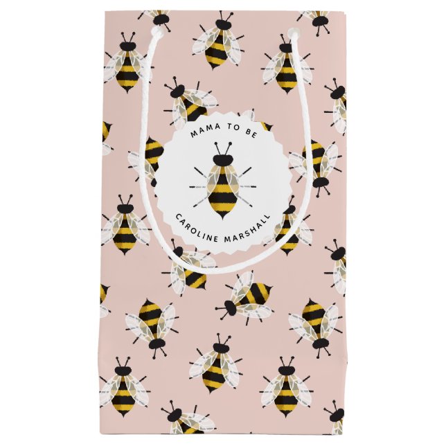 Sac cadeau Customisé rose abeille avec illustratio (Devant)