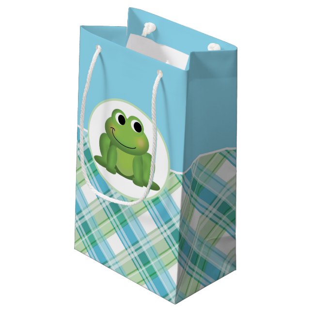 Sac cadeau Cute Frog Blue et Green Plaid