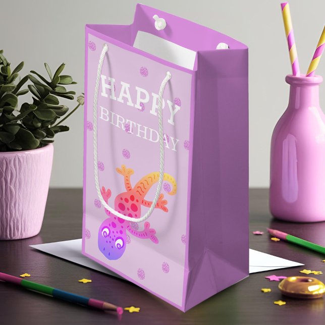 Sac Cadeau Cute Petit Arc-en-ciel Gecko Lizard sur rose (Créateur téléchargé)