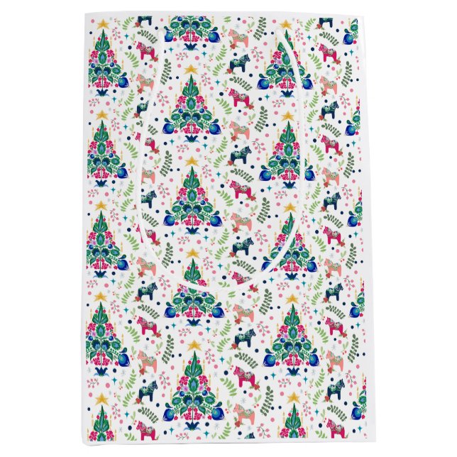 Sac cadeau d'arbre de Noël d'art populaire scandin (Devant)