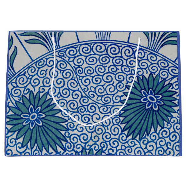 SAC CADEAU D'ART CHINOIS BLEUE MODÈLE FLORAL (Devant)