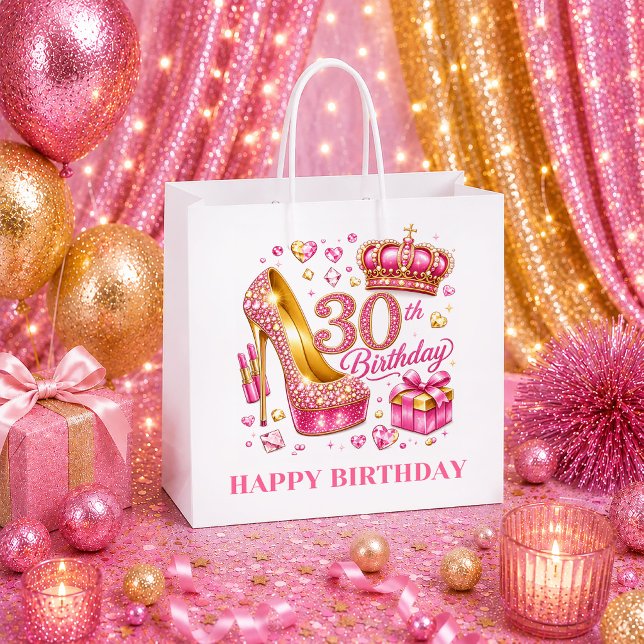 Sac cadeau de 30e anniversaire à paillettes rose v (Bright Hot Pink Glitter 30th Birthday Gift Bag

)