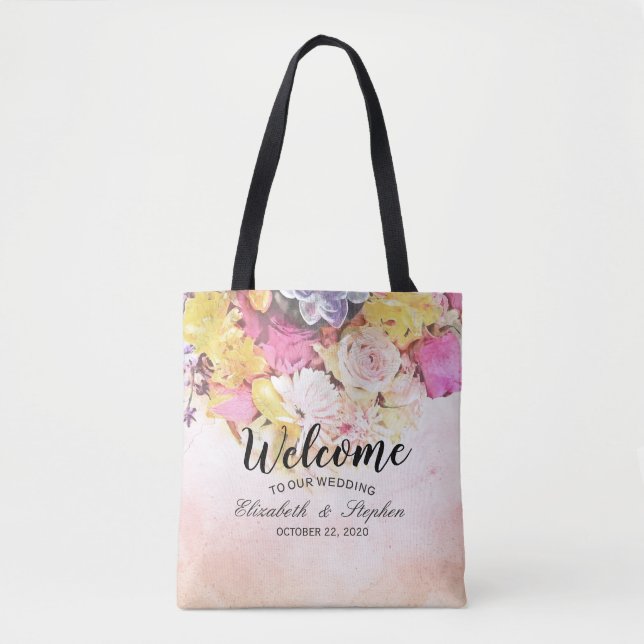 Sac cadeau de bienvenue Mariage de fleurs d'aquare (Devant)