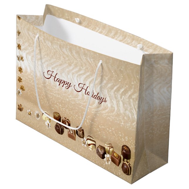 Sac Cadeau de Chocolats Assortis avec Fleurs (Devant Angle)