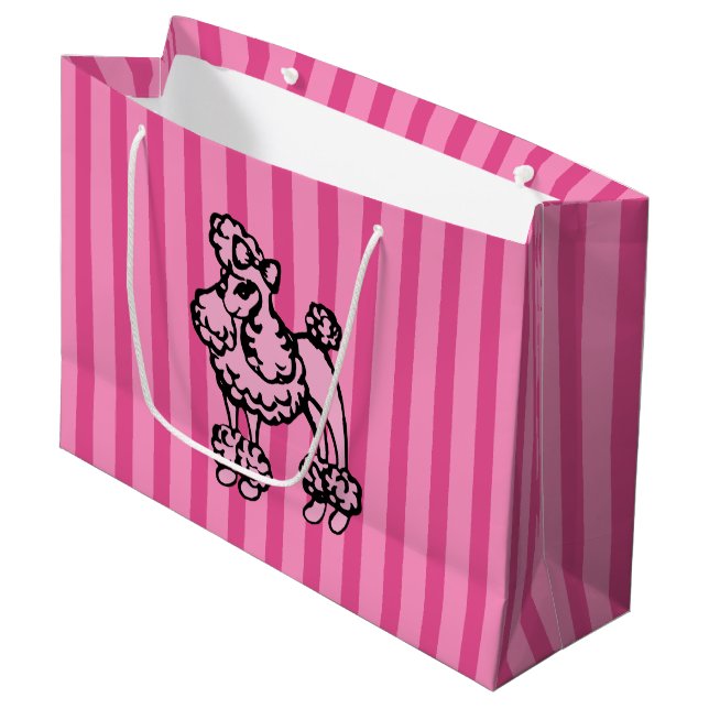 Sac cadeau de fête rayé rétro rose French Poodle (Devant Angle)