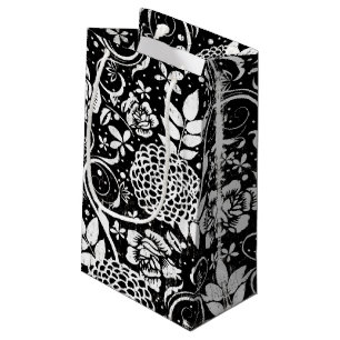 Sac cadeau de fleurs florales noir et blanc
