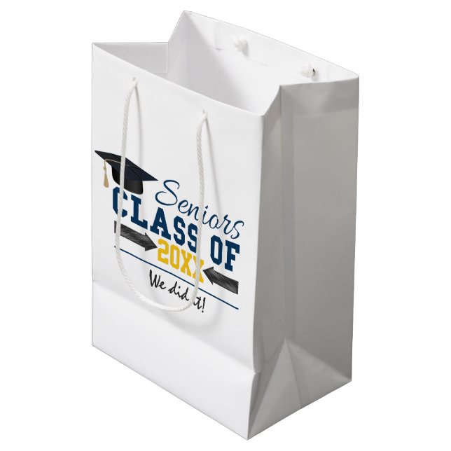 Sac cadeau de graduation en typographie jaune bleu (Devant Angle)