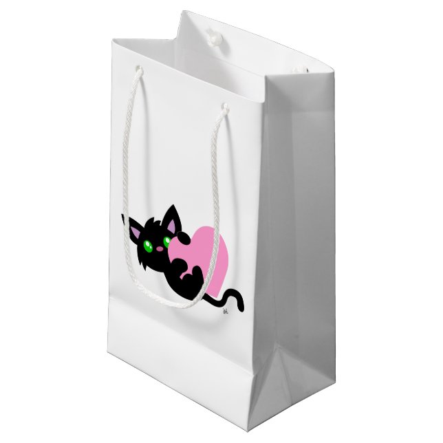 Sac cadeau de la Saint-Valentin pour chaton noir (Devant Angle)