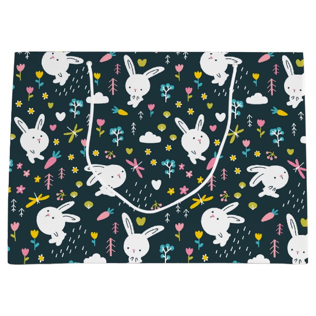 Sac cadeau de lapins floraux de printemps (Devant)