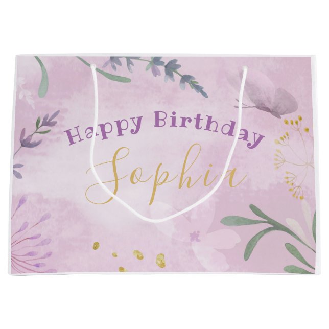 Sac cadeau de Lavande d'aquarelle rose (Devant)